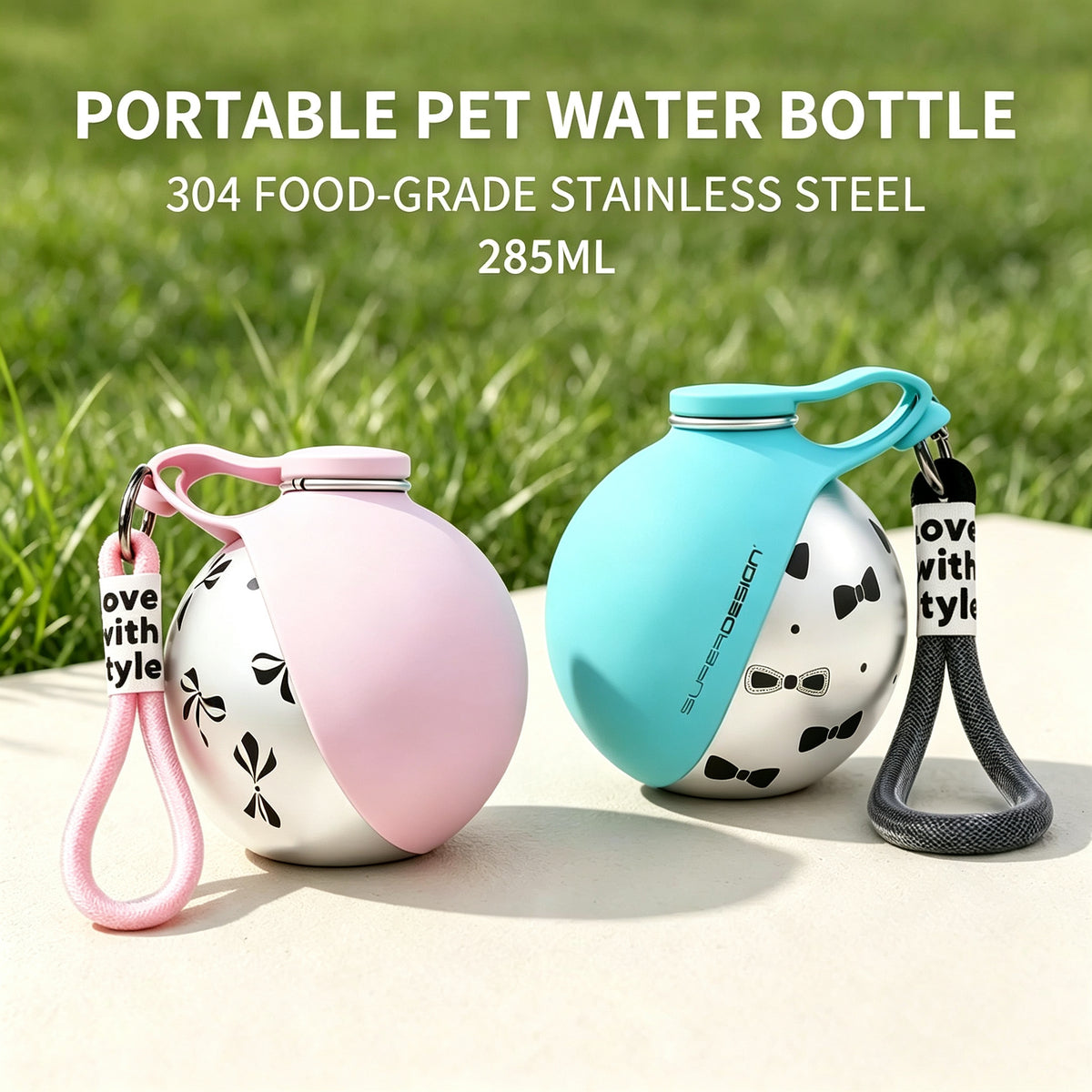 ✨ 285ml Xiaoman Pet Water Bottle | 304 Stainless Steel Leak-Proof Travel Water Bottle with Foldable Silicone Bowl & Lanyard for Outdoor Adventures 🐶
