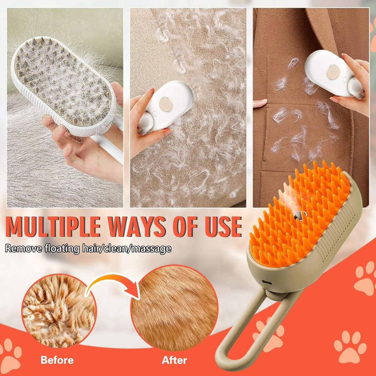💨 No More Flying Fur! Steam Grooming Brush for Shedding, Massage & Cleaning