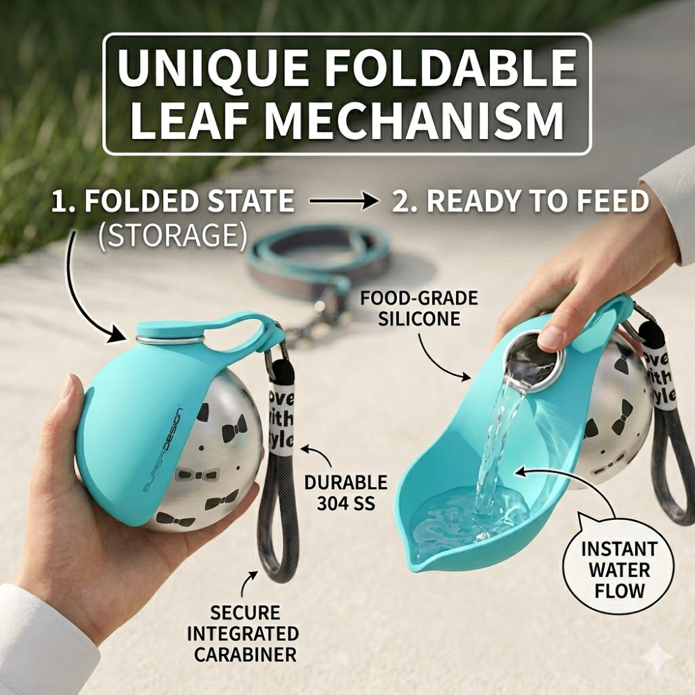 ✨ 285ml Xiaoman Pet Water Bottle | 304 Stainless Steel Leak-Proof Travel Water Bottle with Foldable Silicone Bowl & Lanyard for Outdoor Adventures 🐶