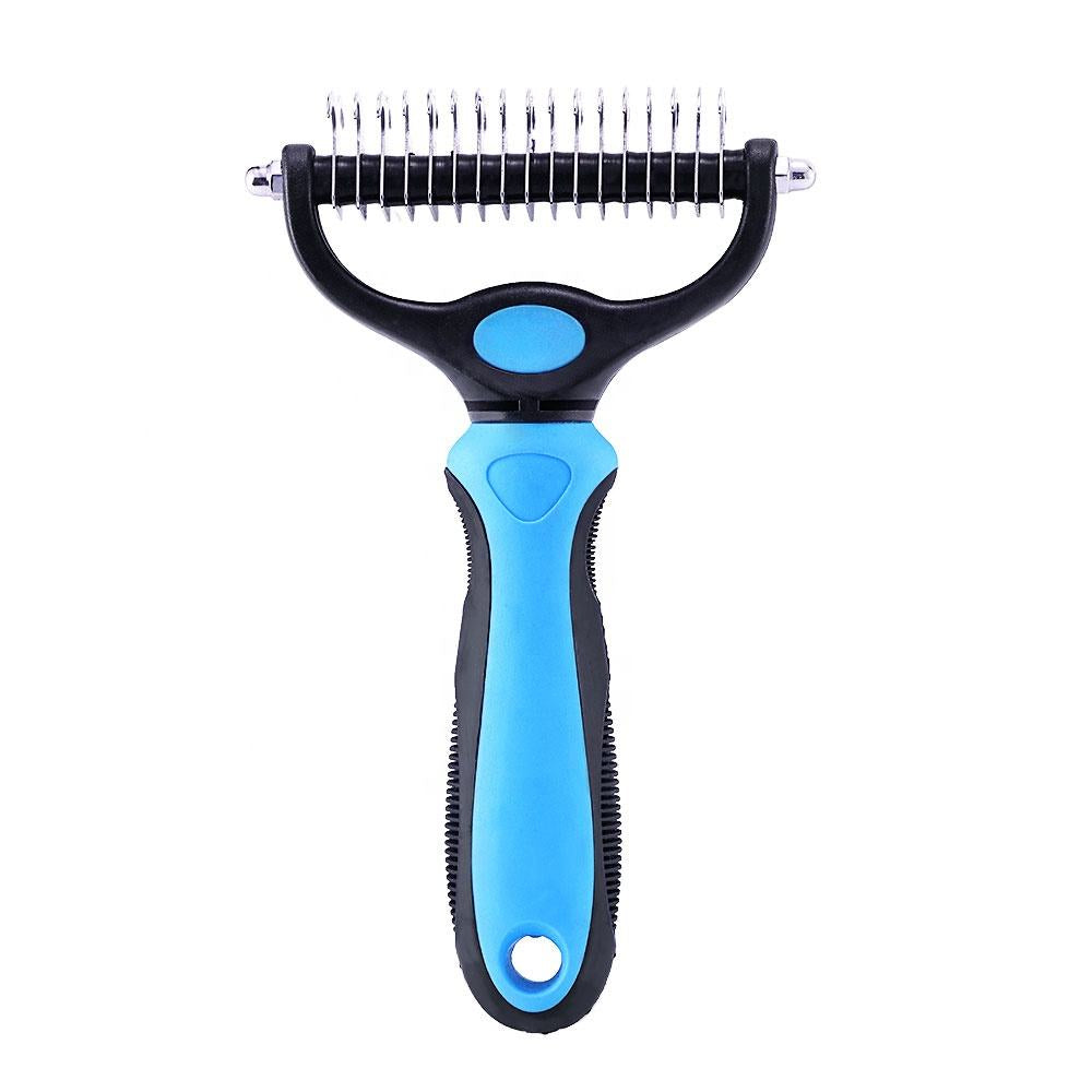 Pet Grooming Brush-Double Sided Hurtless Shedding and Dematting Undercoat Rake Comb for Dogs and Cats, No More Nasty Shedding or Flying Hair